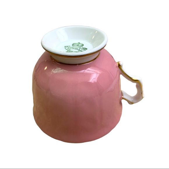 VTG AYNSLEY RARE England 1940’s Pink & Gold Leaf Filigree Crocus Teacup & Saucer - Picture 6 of 11